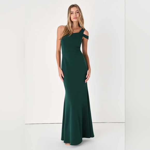 SOLD--Not For Sale-Make an Entrance Hunter Green One-Shoulder Mermaid Maxi Dress - Picture 1 of 4